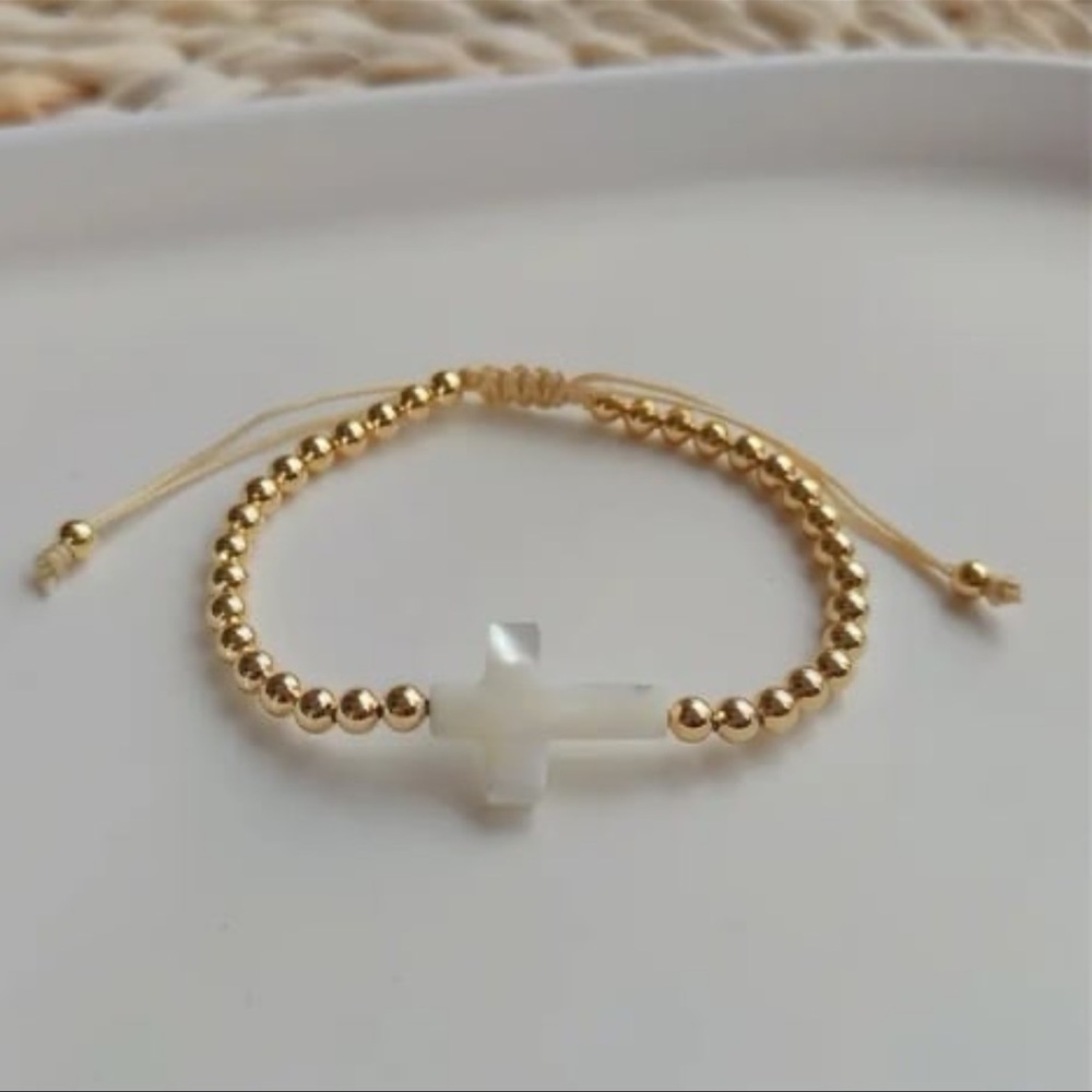 Adjustable gold beaded cross bracelet Christian gifts mommy and mini jewelry